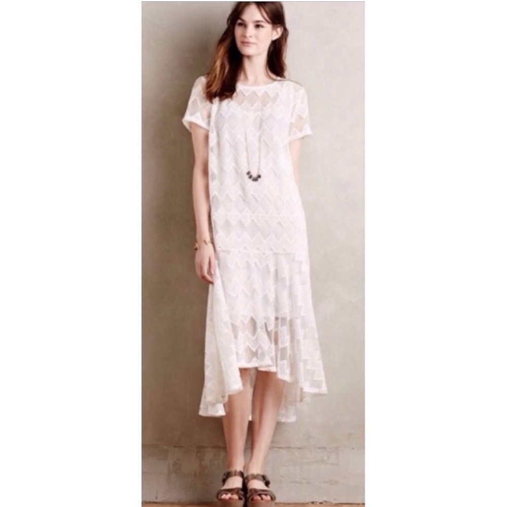 Anthropologie Jenna Drop Waist Dress by Maeve White High Low Lace XS petite